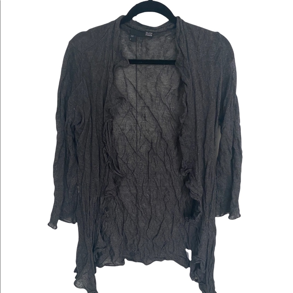 Eileen Fisher open front crinkled sweater - dark grey/metallic detail - Small